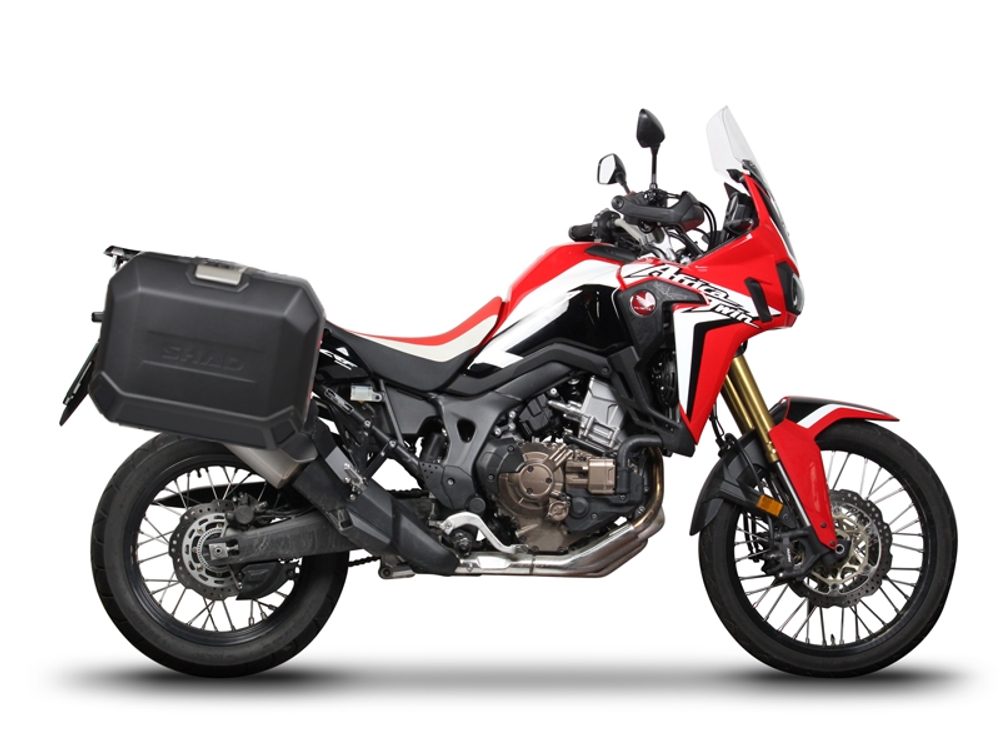 SHAD Kompletní sada bočních černých hliníkových kufrů SHAD TERRA BLACK 36L/47L, včetně montážní sady SHAD HONDA CRF 1100 Africa Twin