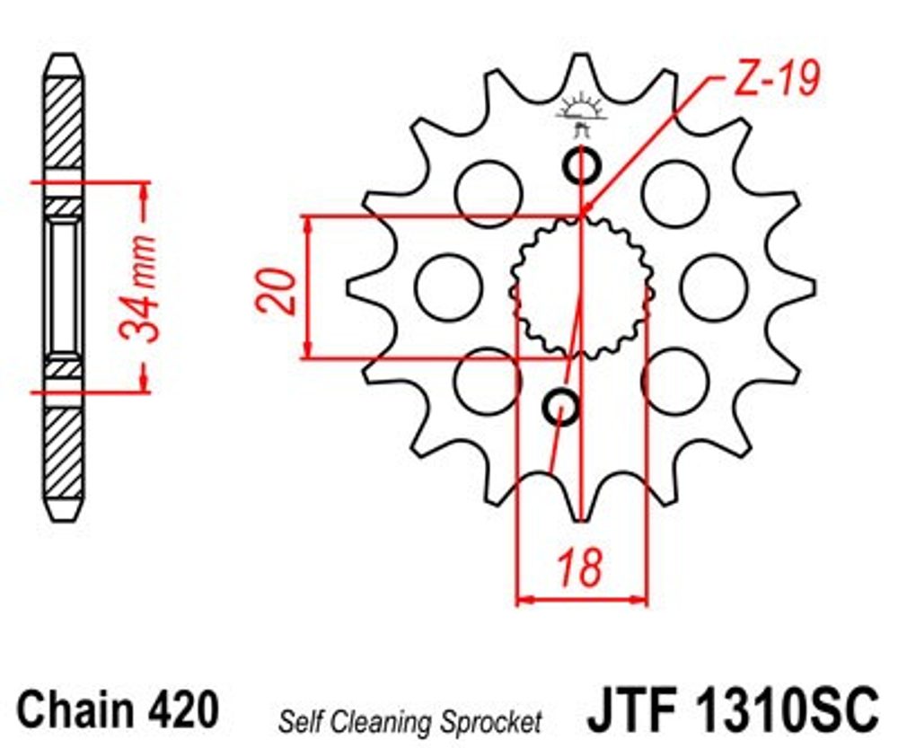 JT Řetězové kolečko JT JTF 1310-15SC 15 zubů, 420 Samočistící, Nízká hmotnost