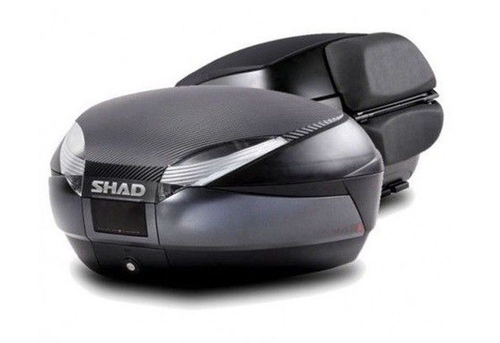 SHAD Vrchní kufr na motorku SHAD SH48 D0B48306R Tmavě šedý with backrest, carbon cover and PREMIUM SMART lock