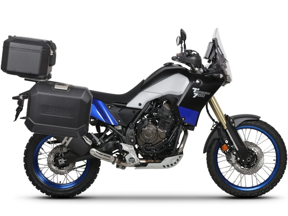 SHAD Kompletní sada černých hliníkových kufrů SHAD TERRA BLACK, 48L topcase 36L/47L boční kufry, včetně montážní sady a plotny SHAD YAMAHA Tenere 700 XTZ690