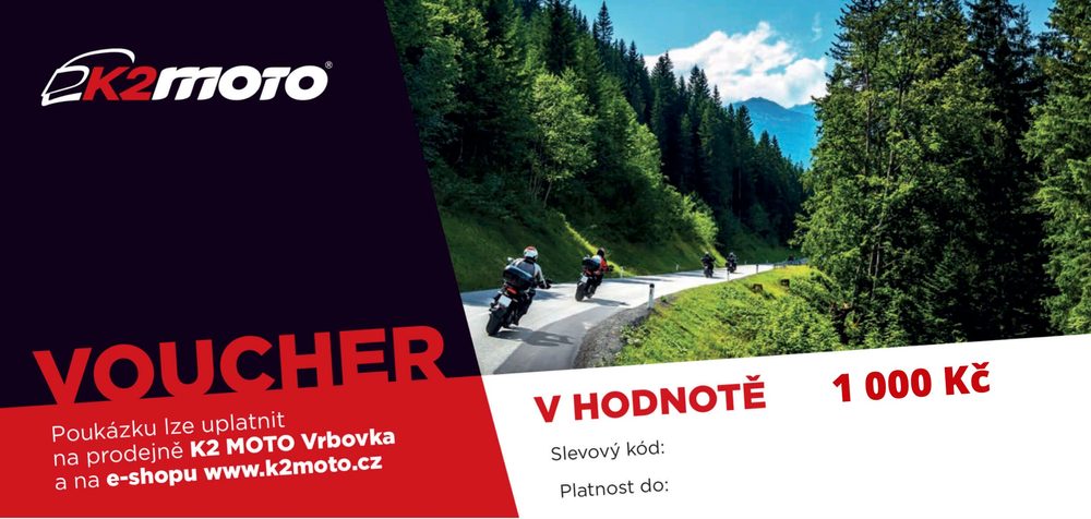  Dárkový poukaz K2 moto - 1000 Kč