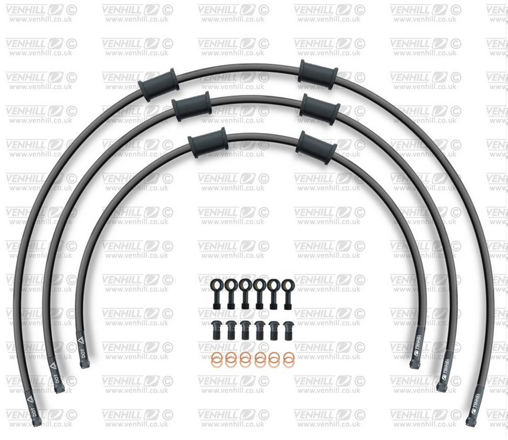 Venhill STANDARD Hadice přední brzdy sada Venhill POWERHOSEPLUS KAW-11016FB-BK (3 hadice v sadě) černé hadice, černé koncovky