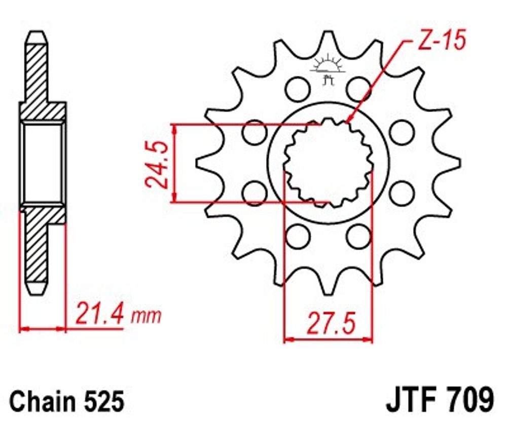 JT Řetězové kolečko JT JTF 709-16RB 16 zubů, 525 pogumované