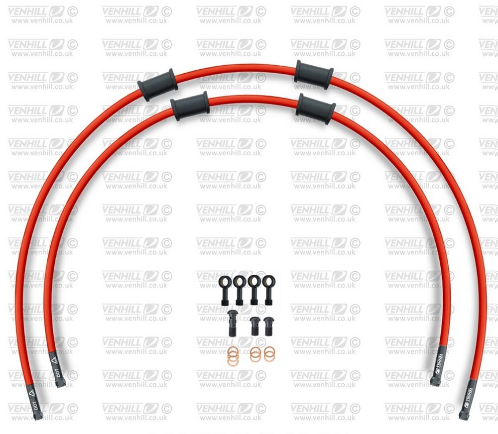 Venhill CROSSOVER Hadice přední brzdy sada Venhill POWERHOSEPLUS YAM-8008FB-RD (2 hadice v sadě) červené hadice, černé koncovky