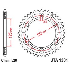 Hliníková řetězová rozeta JT JTA 1301-40RED 40)T, nt((520 červená