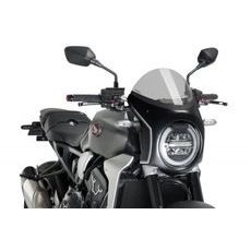 PLEXI ŠTÍT PUIG SEMI-FAIRING 3143H KARBONOVÝ VZHLED KOUŘOVÁ - PRO KRUHOVÁ SVĚTLA - NÍZKÉ - NA MOTORKU