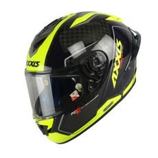 INTEGRÁLNÍ KARBONOVÁ HELMA AXXIS COBRA RAGE A3 LESKLÁ - FLUO ŽLUTÁ - BEZ SLUNEČNÍ CLONY - NA MOTORKÁŘE