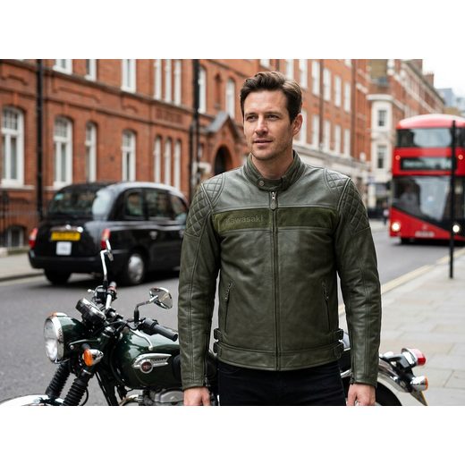 PÁNSKÁ KOŽENÁ BUNDA KAWASAKI LONDON - OLIVOVĚ ZELENÁ - KOŽENÉ BUNDY - NA MOTORKÁŘE