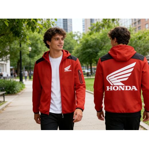 HONDA ROZEPÍNACÍ MIKINA S KAPUCOU - ČERVENÁ - MIKINY - NA MOTORKÁŘE