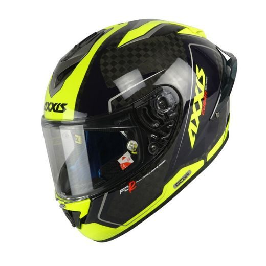 INTEGRÁLNÍ KARBONOVÁ HELMA AXXIS COBRA RAGE A3 LESKLÁ - FLUO ŽLUTÁ - BEZ SLUNEČNÍ CLONY - NA MOTORKÁŘE