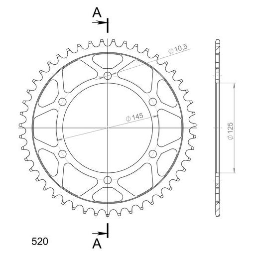 ŘETĚZOVÁ ROZETA SUPERSPROX RFE-855:47-BLK ČERNÝ 47 ZUBŮ, 520 - OCELOVÉ - NA MOTORKU