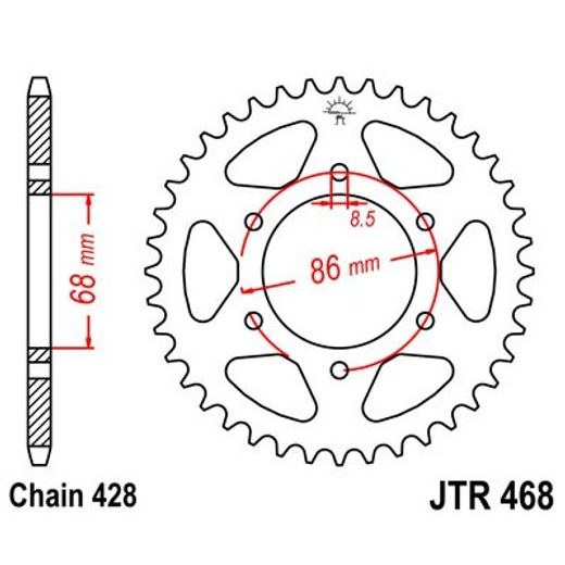 ŘETĚZOVÁ ROZETA JT JTR 468-42 42 ZUBŮ, 428 - OCELOVÉ - NA MOTORKU