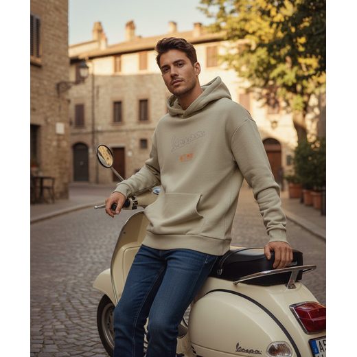 VESPA MIKINA S KAPUCÍ JERSEY - BÉŽOVÁ - MIKINY - NA MOTORKÁŘE