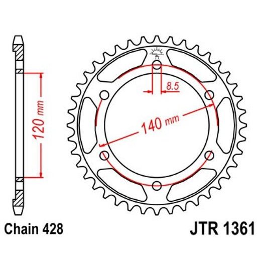 ŘETĚZOVÁ ROZETA JT JTR 1361-50 50 ZUBŮ, 428 - OCELOVÉ - NA MOTORKU