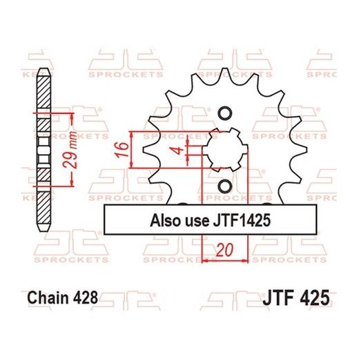 ŘETĚZOVÉ KOLEČKO JT JTF 425-14 14 ZUBŮ, 428 - ŘETĚZOVÁ KOLEČKA - NA MOTORKU