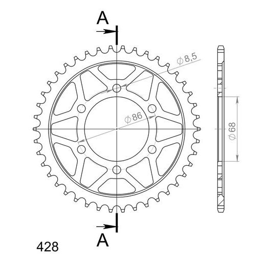 ŘETĚZOVÁ ROZETA SUPERSPROX RFE-468:42-BLK ČERNÝ 42 ZUBŮ, 428 - OCELOVÉ - NA MOTORKU