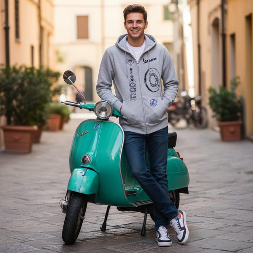 MIKINA VESPA S KAPUCÍ SEAN WOTHERSPOON - ŠEDÁ - MIKINY - NA MOTORKÁŘE