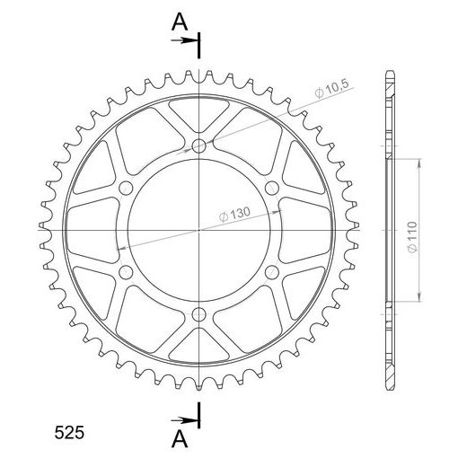 ŘETĚZOVÁ ROZETA SUPERSPROX RFE-480:47-BLK ČERNÝ 47 ZUBŮ, 525 - OCELOVÉ - NA MOTORKU