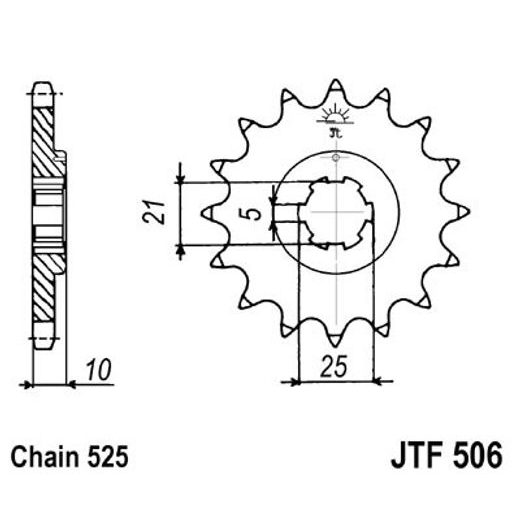 ŘETĚZOVÉ KOLEČKO JT JTF 506-14 14 ZUBŮ, 525 - ŘETĚZOVÁ KOLEČKA - NA MOTORKU