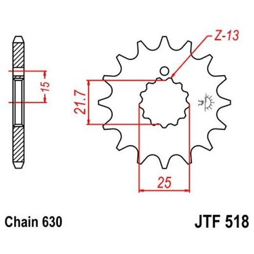 ŘETĚZOVÉ KOLEČKO JT JTF 518-16 16 ZUBŮ, 630 - ŘETĚZOVÁ KOLEČKA - NA MOTORKU