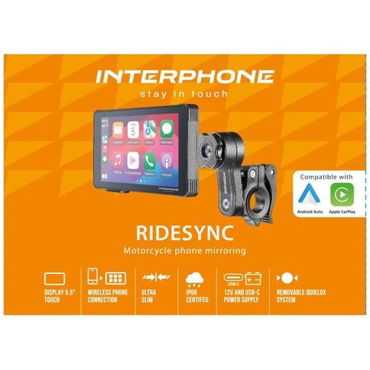 INTERPHONE DISPLEJ RIDESYNC - APPLE CARPLAY A ANDROID AUTO PRO MOTOCYKLY - INTERPHONE RIDESYNC - NA MOTORKU