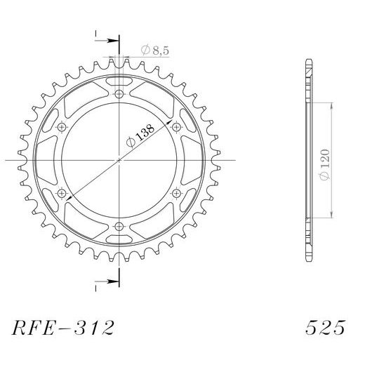 ŘETĚZOVÁ ROZETA SUPERSPROX RFE-312:40-BLK ČERNÝ 40 ZUBŮ, 525 - OCELOVÉ - NA MOTORKU