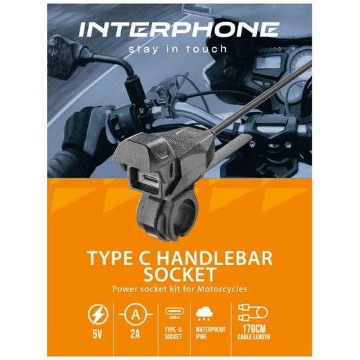 NABÍJEČKA INTERPHONE NA ŘÍDÍTKA MOTOCYKLU - USB-C - MOTO ZÁSUVKY - NA MOTORKU