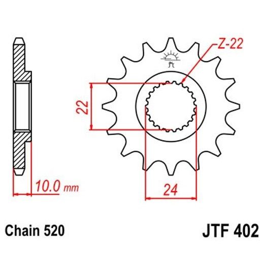 ŘETĚZOVÉ KOLEČKO JT JTF 402-13 13 ZUBŮ, 520 - ŘETĚZOVÁ KOLEČKA - NA MOTORKU
