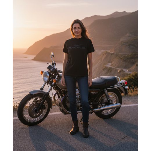 MOTO GUZZI ESSENTIAL T-SHIRT WOMAN - ČERNÉ - TRIČKA - NA MOTORKÁŘE