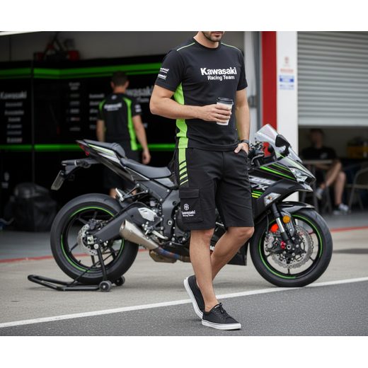 PÁNSKÉ KRAŤASY KAWASAKI RACING TEAM WSBK - ČERNÁ - KALHOTY - NA MOTORKÁŘE