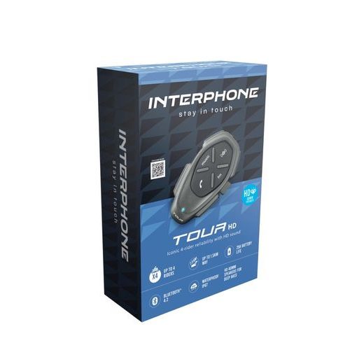 BLUETOOTH HANDSFREE PRO UZAVŘENÉ A OTEVŘENÉ PŘILBY CELLULARLINE INTERPHONE TOUR HD, SINGLE PACK - INTERKOMY - NA MOTORKÁŘE