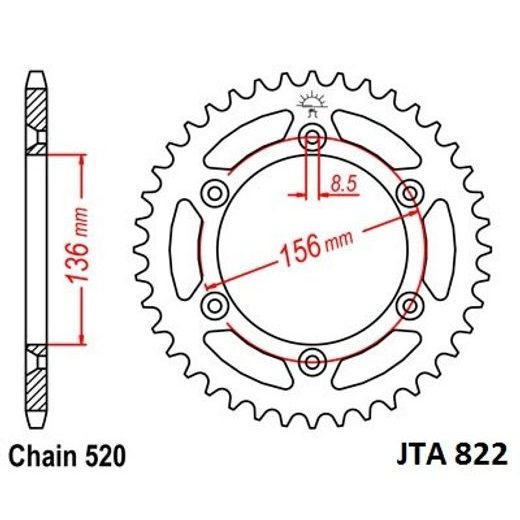 JT Hliníková řetězová rozeta JTA 822-50 50 zubů, 520 - JT - Hliníkové - 1  149 Kč - K2Moto.cz - Splňte si svůj motocyklový sen