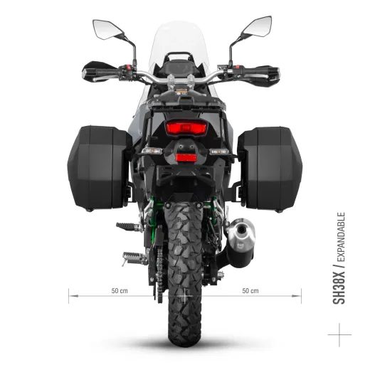 PREMIUM TOURING SET: ROZŠIŘITELNÉ KUFRY SHAD SH38X + 2X VNITŘNÍ TAŠKA + MONTÁŽNÍ SADA PRO KAWASAKI KLE 500 (2026) - SADY - NA MOTORKU