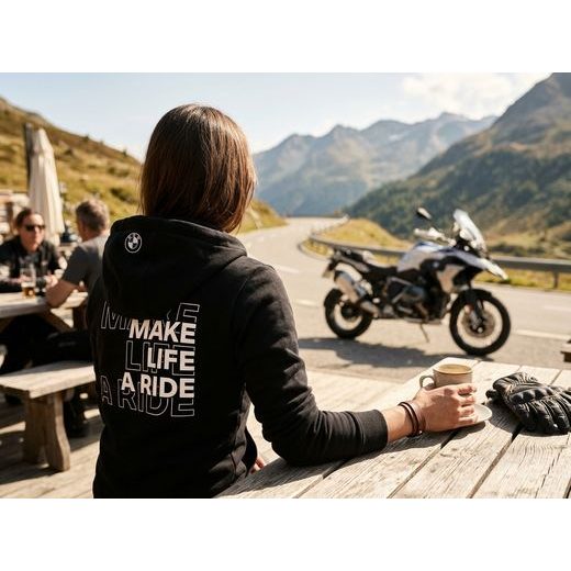 DÁMSKÁ MIKINA NA ZIP BMW „MAKE LIFE A RIDE“ - ČERNÁ - MIKINY - NA MOTORKÁŘE