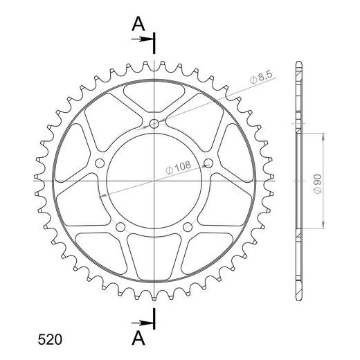 ŘETĚZOVÁ ROZETA SUPERSPROX RFE-18:43-BLK ČERNÝ 43 ZUBŮ, 520 - OCELOVÉ - NA MOTORKU