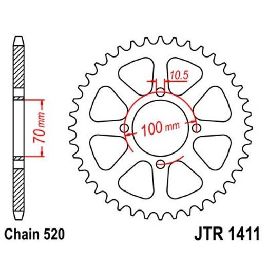 ŘETĚZOVÁ ROZETA JT JTR 1411-50 50 ZUBŮ, 520 - OCELOVÉ - NA MOTORKU