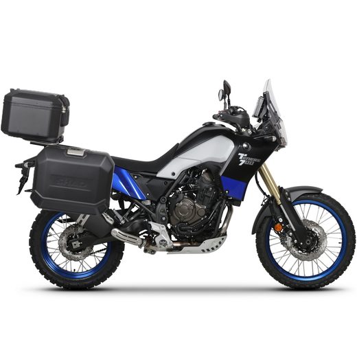 KOMPLETNÍ SADA ČERNÝCH HLINÍKOVÝCH KUFRŮ SHAD TERRA BLACK, 48L TOPCASE 36L/47L BOČNÍ KUFRY, VČETNĚ MONTÁŽNÍ SADY A PLOTNY SHAD YAMAHA TENERE 700 XTZ690