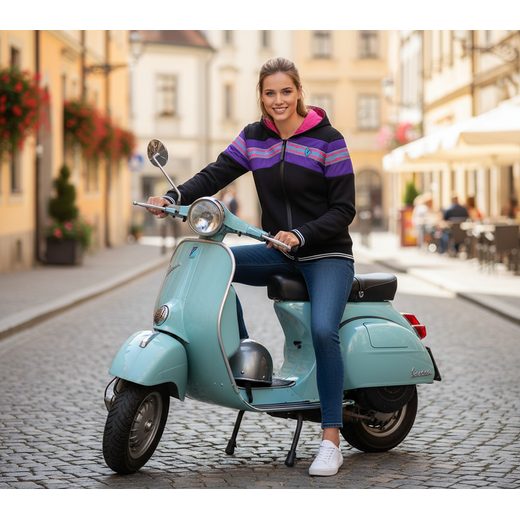MIKINA VESPA SWEATSHIRT V-STRIPES DÁMSKÁ - FIALOVÁ - DÁRKY PRO FANOUŠKY VESPA - NA MOTORKÁŘE