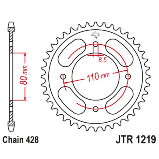 ŘETĚZOVÁ ROZETA JT JTR 1219-41 41 ZUBŮ, 428 - ROZETY - NA MOTORKU