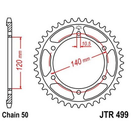 ŘETĚZOVÁ ROZETA JT JTR 499-39 39 ZUBŮ, 530 - OCELOVÉ - NA MOTORKU