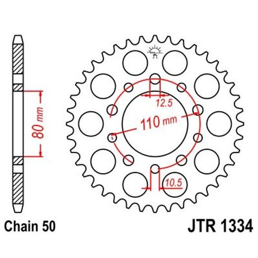ŘETĚZOVÁ ROZETA JT JTR 1334-47 47 ZUBŮ, 530 - OCELOVÉ - NA MOTORKU