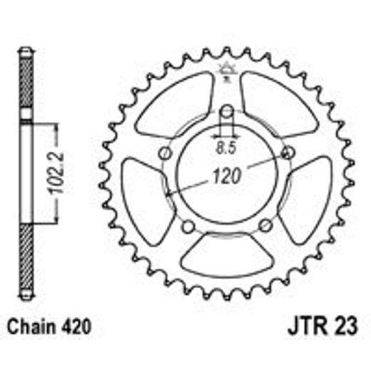 ŘETĚZOVÁ ROZETA JT JTR 23-47 47 ZUBŮ, 420 - OCELOVÉ - NA MOTORKU