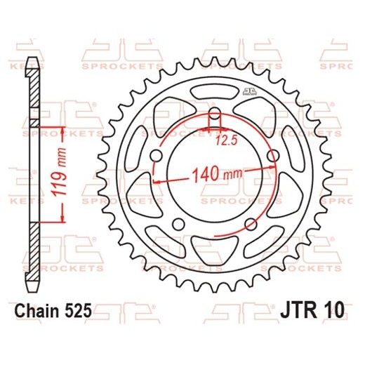 ŘETĚZOVÁ ROZETA JT JTR 10-44 44 ZUBŮ, 525 - ROZETY - NA MOTORKU