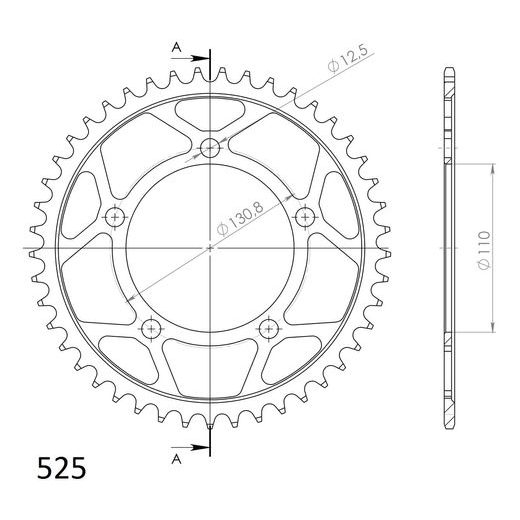 ŘETĚZOVÁ ROZETA SUPERSPROX RFE-7:45-BLK ČERNÝ 45 ZUBŮ, 525 - OCELOVÉ - NA MOTORKU