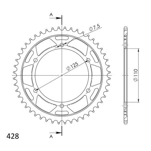 ŘETĚZOVÁ ROZETA SUPERSPROX RFE-485:48-BLK ČERNÝ 48 ZUBŮ, 428 - OCELOVÉ - NA MOTORKU