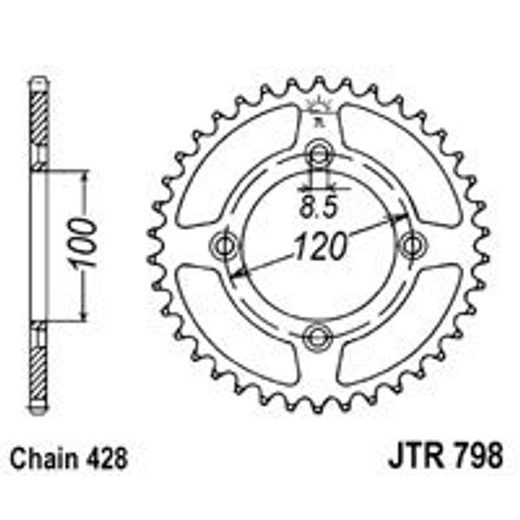 ŘETĚZOVÁ ROZETA JT JTR 798-50 50 ZUBŮ, 428 - OCELOVÉ - NA MOTORKU