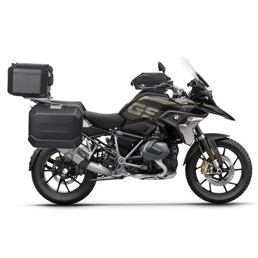 KOMPLETNÍ SADA ČERNÝCH HLINÍKOVÝCH KUFRŮ SHAD TERRA BLACK, 37L TOPCASE 36L/47L BOČNÍ KUFRY, VČETNĚ MONTÁŽNÍ SADY A PLOTNY SHAD BMW R 1200 GS/ R 1250 GS