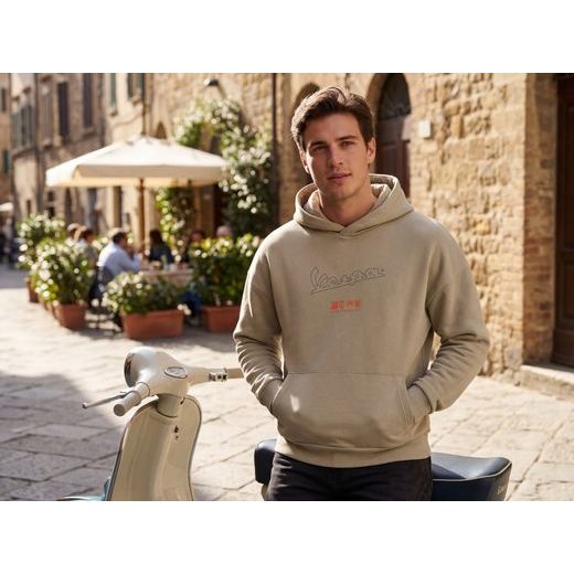 VESPA MIKINA S KAPUCÍ JERSEY - BÉŽOVÁ - MIKINY - NA MOTORKÁŘE