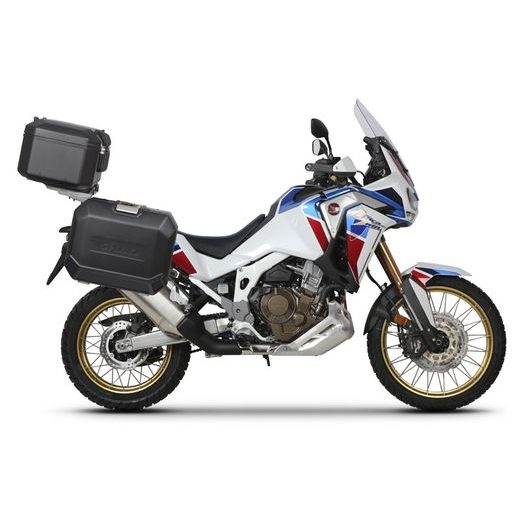 KOMPLETNÍ SADA ČERNÝCH HLINÍKOVÝCH KUFRŮ SHAD TERRA BLACK, 48L TOPCASE 36L/47L BOČNÍ KUFRY, VČETNĚ MONTÁŽNÍ SADY A PLOTNY SHAD HONDA CRF 1100 AFRICA TWIN