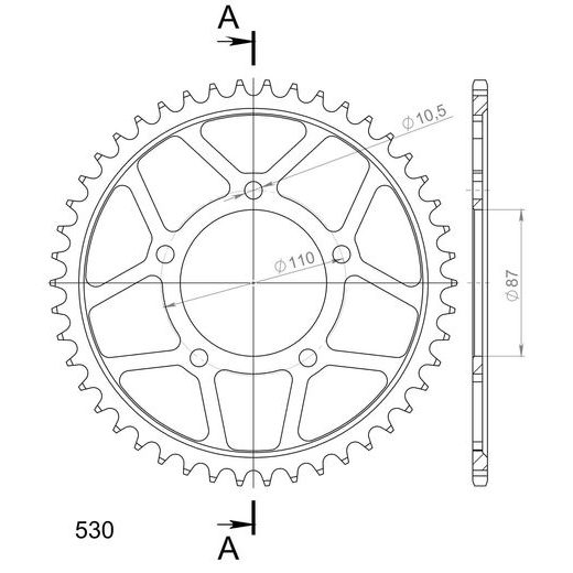 ŘETĚZOVÁ ROZETA SUPERSPROX RFE-829:46-BLK ČERNÝ 46 ZUBŮ, 530 - OCELOVÉ - NA MOTORKU